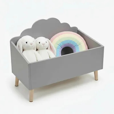 Obrázok produktu pre Detská úložná truhla WOLKE - cca 58x45x25 cm - drevená úložná truhla v sivej farbe