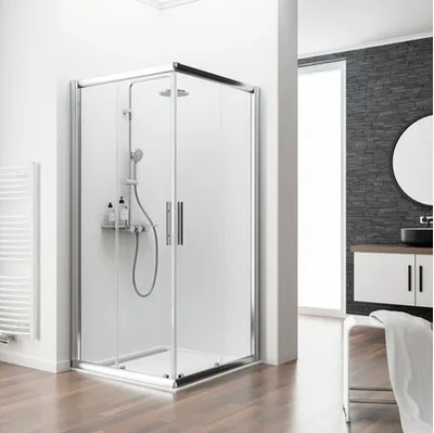 Produktbild von SCHULTE Eckeinstieg mit Schiebetür Kristall/Trend ExpressPlus 90 x 75 x 185 cm Klarglas Profilfarbe chrom