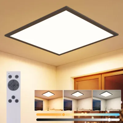 Imagen del producto de Lámpara de techo LED ZMH, panel de 45x45 cm, 13,5W, regulable con mando a distancia. Lámpara para cocina, plafón de techo plano, color . Iluminación interior para cocina, salón y pasillo