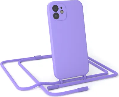 Produktbild von EAZY CASE Handykette Silikon Premium kompatibel mit Apple iPhone 12 Handyhülle mit Umhängeband, Handykordel mit Schutzhülle, Silikonhülle, Hülle mit Band, Kette für Smartphone, Lila