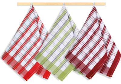 Imagen del producto de Toalla de cocina de 50x70 cm, con diseño de cuadros en color naranja, rojo y verde