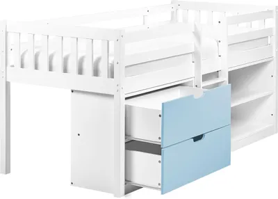 Obrázek produktu pro BELIANI Dětská postel bílá modrá 90 x 200 cm jednolůžko roštový rám s úložnými policemi zásuvky moderní styl dětský pokoj