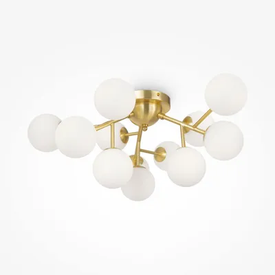 Produktbild von Deckenleuchte Metall Glas 60 cm breit in Gold Weiß G9 12-flammig Kugel Schirm Modern Deckenlampe