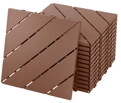 Produktbild von UISEBRT 55 Stück Holzoptik Balkonfliesen Terrassenfliesen 30x30cm Dekorative Kunststofffliesen für Terrasse Klickfliesen Bodenbelag Balkonfliese Wasserfeste Pflegeleichte - 5m² Rotbraun schräg Typ
