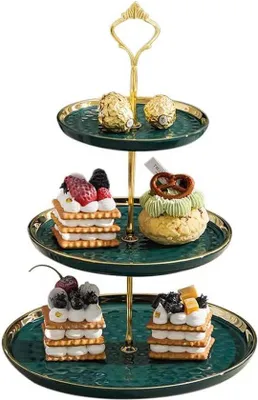 Produktbild von Famanu Servierständer 3-stufig mit goldenen Tiermotiven - Grün