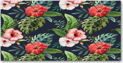 Produktbild von Tulup® Küchenrückwand Spritzschutz aus Glas -100x50 -Spritzschutz auf gehärtetes GlasBlumen & Pflanzen Hibiskus Monstera