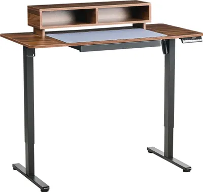 Obrázek produktu pro BELIANI Výškově nastavitelný stůl hnědá deska černý ocelový rám a nohy 120 x 60 cm elektrické nastavení podložka pod myš moderní design kancelář