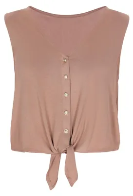 Produktbild von Damen ärmelloses Stricktop mit V-Ausschnitt und Zierknöpfen vorne, Sand, Größe M