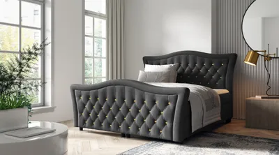 Produktbild von Boxspringbett Schlafzimmerbett TURHAN 180x200cm Stoff Elisa Velvet Dunkelgrau