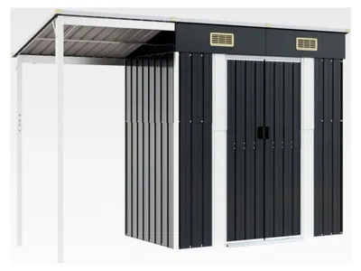 Produktbild von Gartenhaus, Geräteschuppen mit Schleppdach, Gerätehaus für Gartengeräte und Werkzeuge, Metall Schuppen in Anthrazit