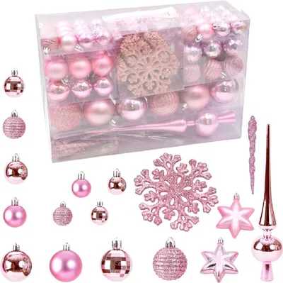 Produktbild von 115er Set Rosa Weihnachtskugeln mit Spitze