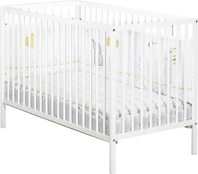 Image de Lit Bébé 120 x 60 cm, Tout Barreaux, Bois Blanc, Sommier Réglable
