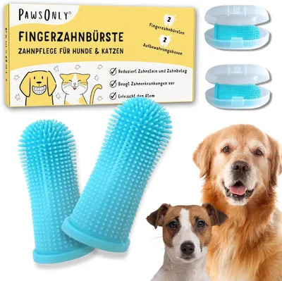 Productafbeelding van Vingertandenborstel voor honden en katten - set van 2 - siliconen - met opbergdoosjes