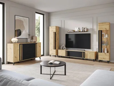 Obrázek produktu pro Sestava do obývacího pokoje POULSBO 4 - dub artisan / černá grafitová + LED osvětlení