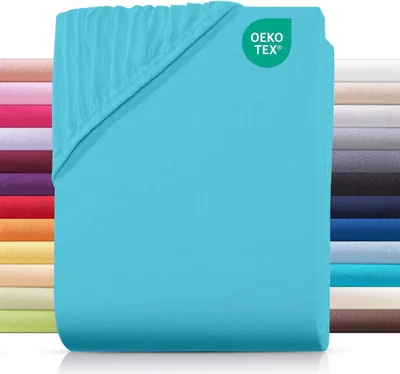Produktbild von Jersey Spannbettlaken 130x200 cm aus 100% Baumwolle, Bettlaken Türkis Uni