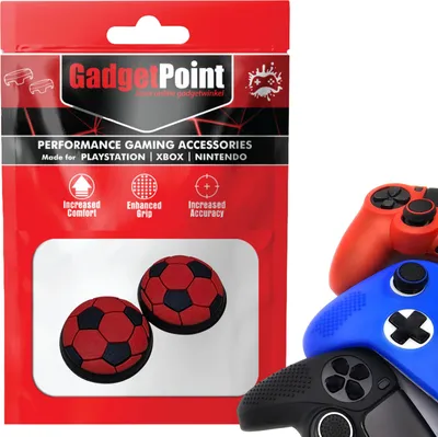 Produktbild von Thumbgrips - Thumb Grips voor PlayStation, PS5, Xbox X/S, One & Switch Pro Controller - Gaming Thumbgrips - Performance Anti-Slip Thumbsticks - Bescherming Accessoires - Voetbal - Rood met Zwart -