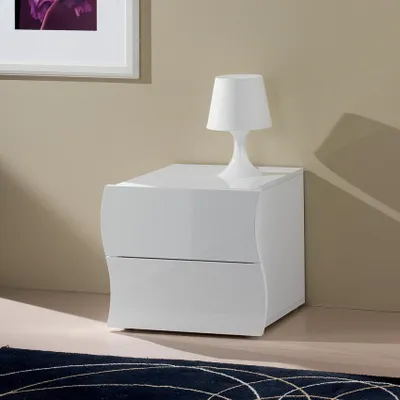Produktbild von Nachttisch Schlafzimmer 2 Schubladen Hochglanz Weiß Onda Smart