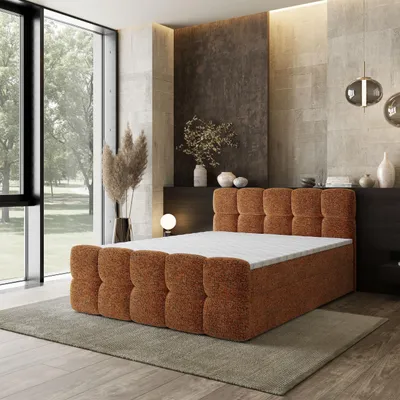 Produktbild von Masseno Boxspringbett BRUME 180x200 cm Komplett-Set mit Bonell Matratze und Topper, Polsterbett mit Bettkästen -Orange, BELLA 40