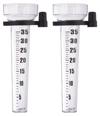 Immagine prodotto di Set di 2 pluviometri Relaxdays, con supporto, misuratori di precipitazioni da giardino, ampio display 35 mm/m², plastica, trasparente