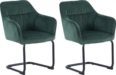 Produktbild von byLIVING ELBA Schwingstuhl 2er Set, drehbar 180° mit Rückholfunktion, Grob-Cord dunkelgrün, Metallgestell schwarz, Armlehnen
