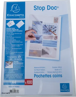 Image de Exacompta Etui carton de 100 pochettes coin Stop doc PP lisse A4 5670E