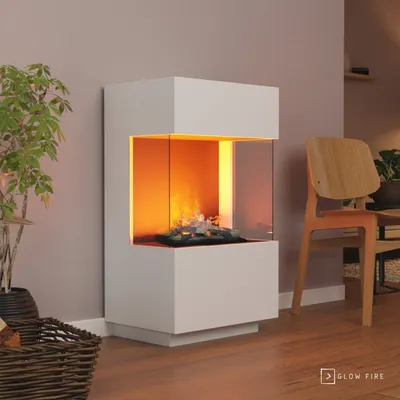 Produktbild von GLOW FIRE Elektrokamin 'OGF 1 Mini'| Wasserdampf Kamin mit OMC 400 mit Holzdekoration in weiß als Raumteiler | HxBxT: 55x96x40 cm