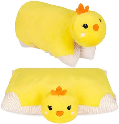 Produktbild von BRUBAKER Kuscheltier Kissen Küken - 2 in 1 Stofftier und Kuschelkissen - 40 x 30 cm aufklappbares Dekokissen Klettverschluss - Tier Reisekissen - Gelb