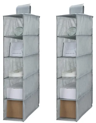 Produktbild von 2 Stoff-Hängeregale mit 5 Fächern, faltbare Hängeaufbewahrung, Kleiderschrank-Organizer, Kleiderschrank-Organisationssystem für Kleiderschränke unterschiedlicher Höhe (grau)