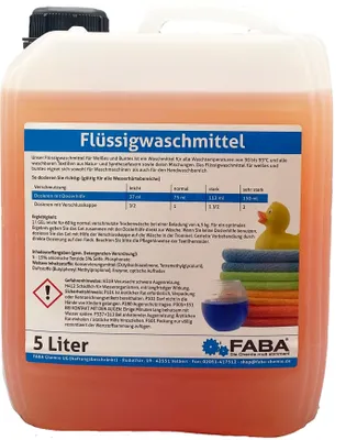 Produktbild von FABA Flüssigwaschmittel Konzentrat 5 L, orange, Universal Color angenehm frisch, gratis Ausgießer