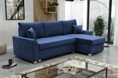 Produktbild von MTJMöbel Ecksofa AURORA 230x140 - UNIVERSALECKE - mit Schlaffunktion - 2 Bettkästen - Bettsofa - Marineblauer Samtstoff - MATT VELVET 27231