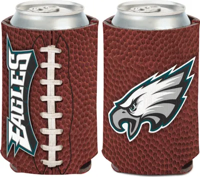 Two Philadelphia Eagles can coolers designed to look like footballs, shown side-by-side.