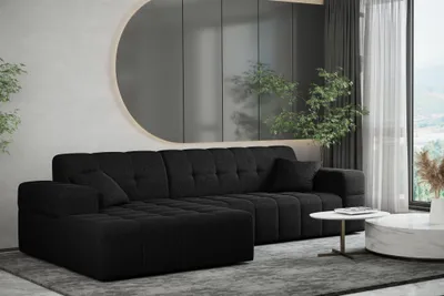 Produktbild von Ecksofa Designersofa NANCY in Stoff Neve Schwarz Ottomane Links