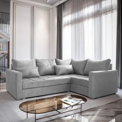 Produktbild von Masseno Ecksofa LIRENO R-S mit Schlaffunktion L-Form, Sofa mit Bettkasten, Wohnzimmersofa, Couch, Soffa, Bettsofa, Couchgarnitur- Hellgrau, PAROS 05