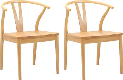 Image de vidaXL Chaise de salle à manger 2 pcs Naturel Bois de caoutchouc massif