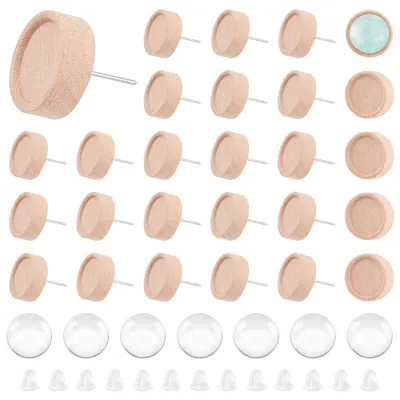 30 Holz-Ohrstecker mit Glas-Cabochons, DIY-Bastelset