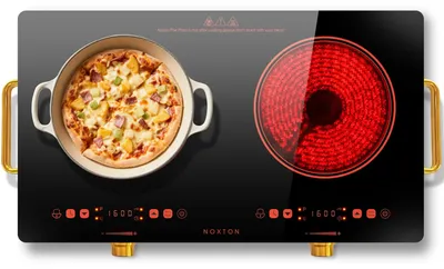 Zdjęcie produktu dla Płyta grzewcza ceramiczna - wbudowana podwójna płyta z 2 polami grzewczymi - sterowanie dotykowe - 3200 W, 220 V - timer 99 minut - blokada dziecięca - kolor żółty