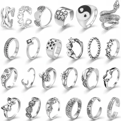 Produktbild von Dripio - Verstelbare Ringe Set - Silberfarben - Gothic Punk Stil