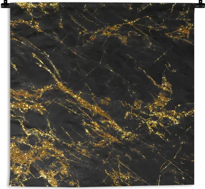 Produktbild von MuchoWow® Wandteppich Wandbehang Marmor - Gold - Schwarz 60x60 cm Tapisserie Dekoration Wandtuch - Dekorationen - Wand Decke