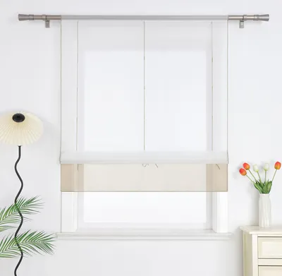Produktbild von Joyswahl Raffrollo Modern Raffgardine Voile Küche Gardinen Stangendurchzug Transparent Sand BxH 100x155cm