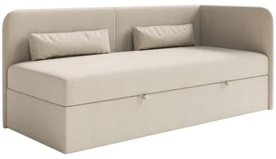 Produktbild von Selsey Calmmo – Jugendbett 90x200 mit Bettkasten, Chenille-Bezug, Kopfteil rechts, Hellbeige