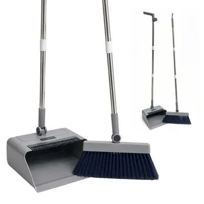 Besen- und Kehrschaufelset, grau, 124 cm, Edelstahl