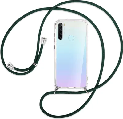 Produktbild von Handykette Backcover-Schutzhülle mit Band (Metall silberfarben) für Xiaomi Redmi Note 8 - dunkelgrün