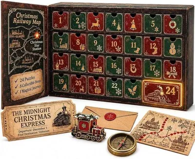 Zdjęcie produktu dla Kalendarz adwentowy Escape Room 2026 - Kalendarz adwentowy z zagadkami i łamigłówkami, zawierający 24 dni - 6 ekscytujących historii - dla dorosłych i dzieci - styl C