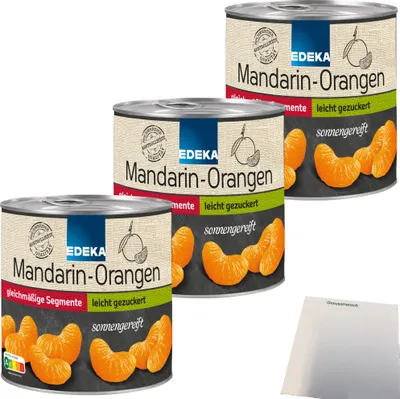 Produktbild von Edeka Mandarin-Orangen Mandarinen in der Dose leicht gezuckert kernlos 3er Pack (3x312g Dose) + usy Block