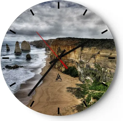 Produktbild von Wanduhr - Rund - Glasuhr - Strand Ozean Landschaft - 40x40cm - Schleichendes Uhrwerk - Lautlos - zum Aufhängen bereit - Dekoration Modern - Wanddekoration aus Glas - C3AR40x40-0141