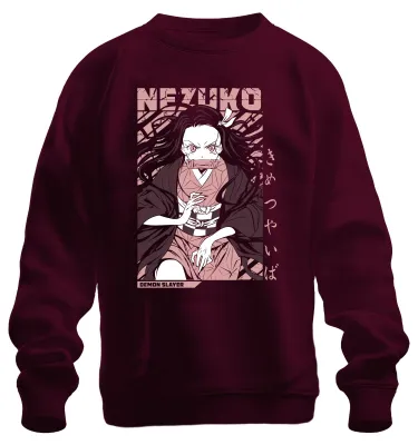 Imagen del producto de Sudadera con cuello redondo, estilo "uni", para regalo, cosplay o para fans del anime "Demon Slayer: Kimetsu no Yaiba", color burdeos, talla L