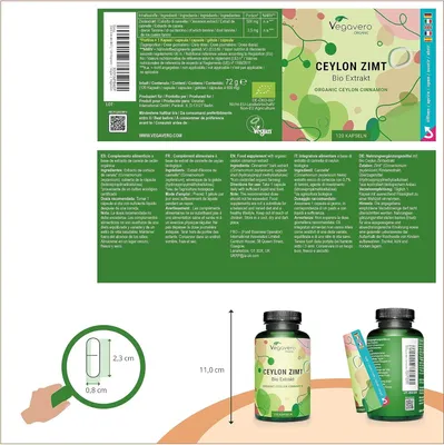 Image de Vegavero Extrait de cannelle de Ceylan| 120 gélules | 500 mg d'extrait de cannelle (5:1) par gélule | végétalien