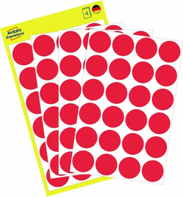 Produktbild von Avery Zweckform 3004, Markierungspunkte, ? 18 mm, 96 Markierungspunkte / 4 Bögen, Rot