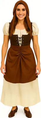 Mittelalter Kostüm Magd Hedwig Kleid mit Haube für Damen von Vorne