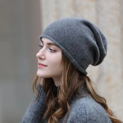 Produktbild von Graue Wollmütze für Damen, dicke Wollmütze für Damen, weiche und atmungsaktive Wintermütze für Damen